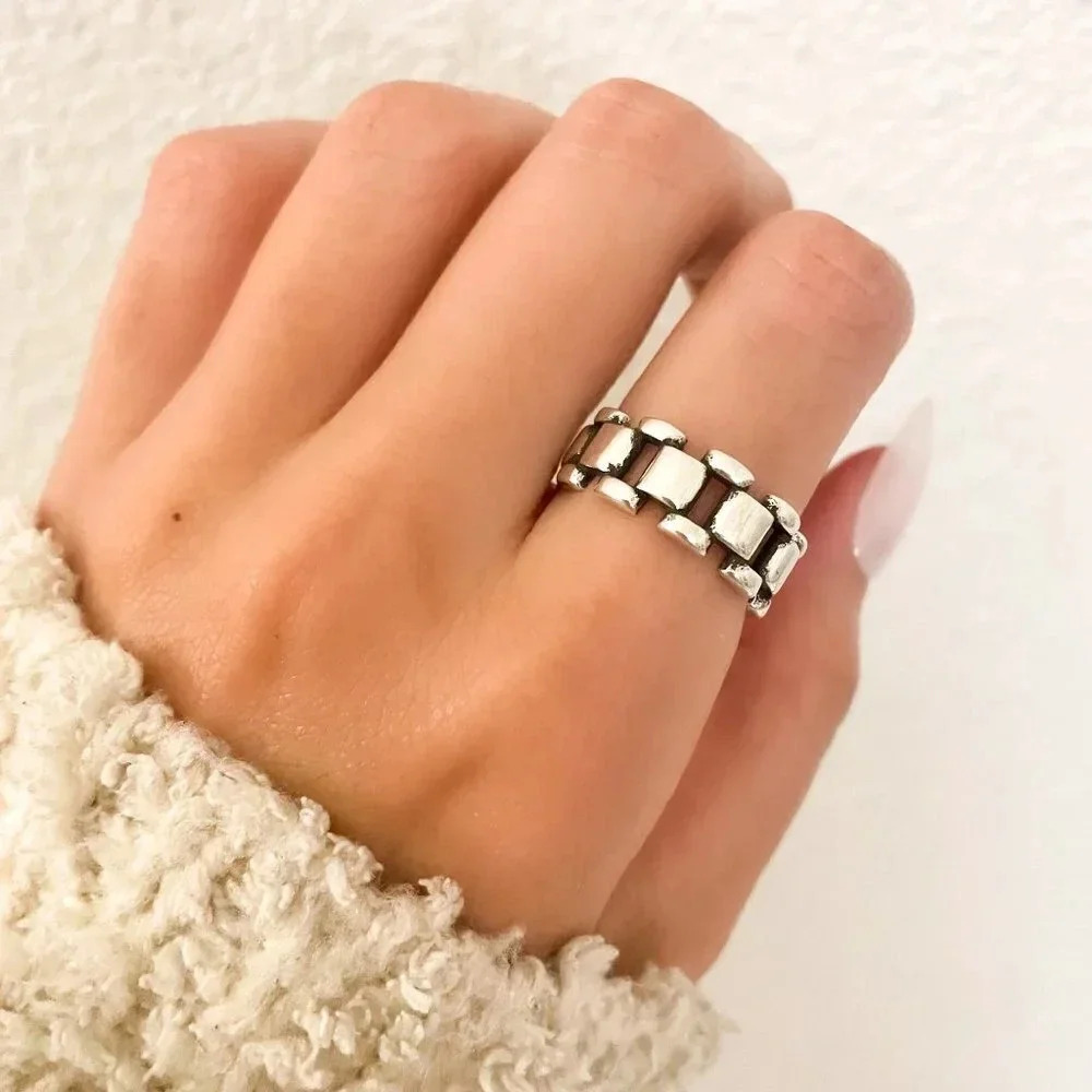 925 Sterling Silver Chunky Chain Link Ring Minimalist Dainty Curb Chain Ring